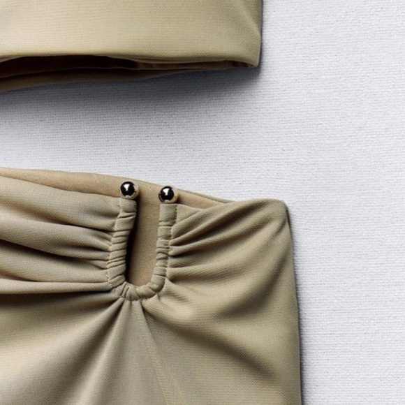 Zara Khaki and Gold Ruched Dress (NWOT) - Picture 9 of 11